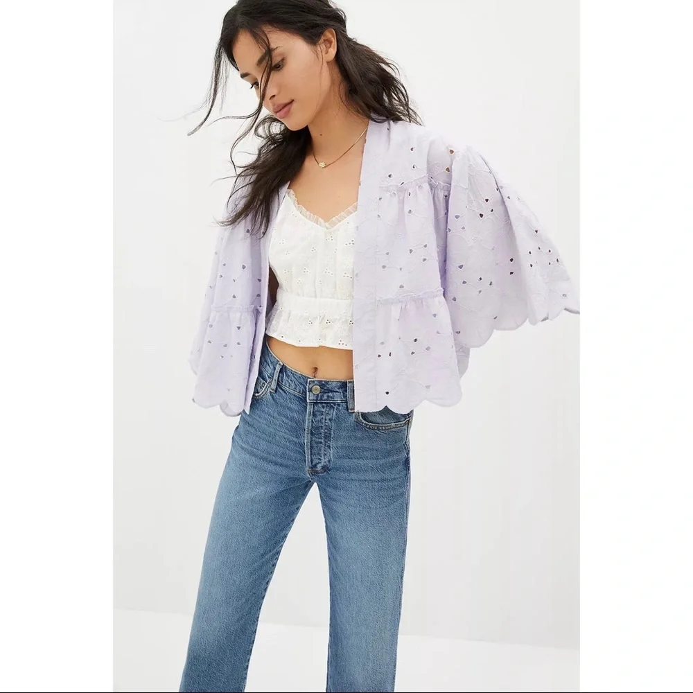 Anthropologie Cropped Eyelet Cardigan NWT - One Size Fits All - Picture 2 of 10